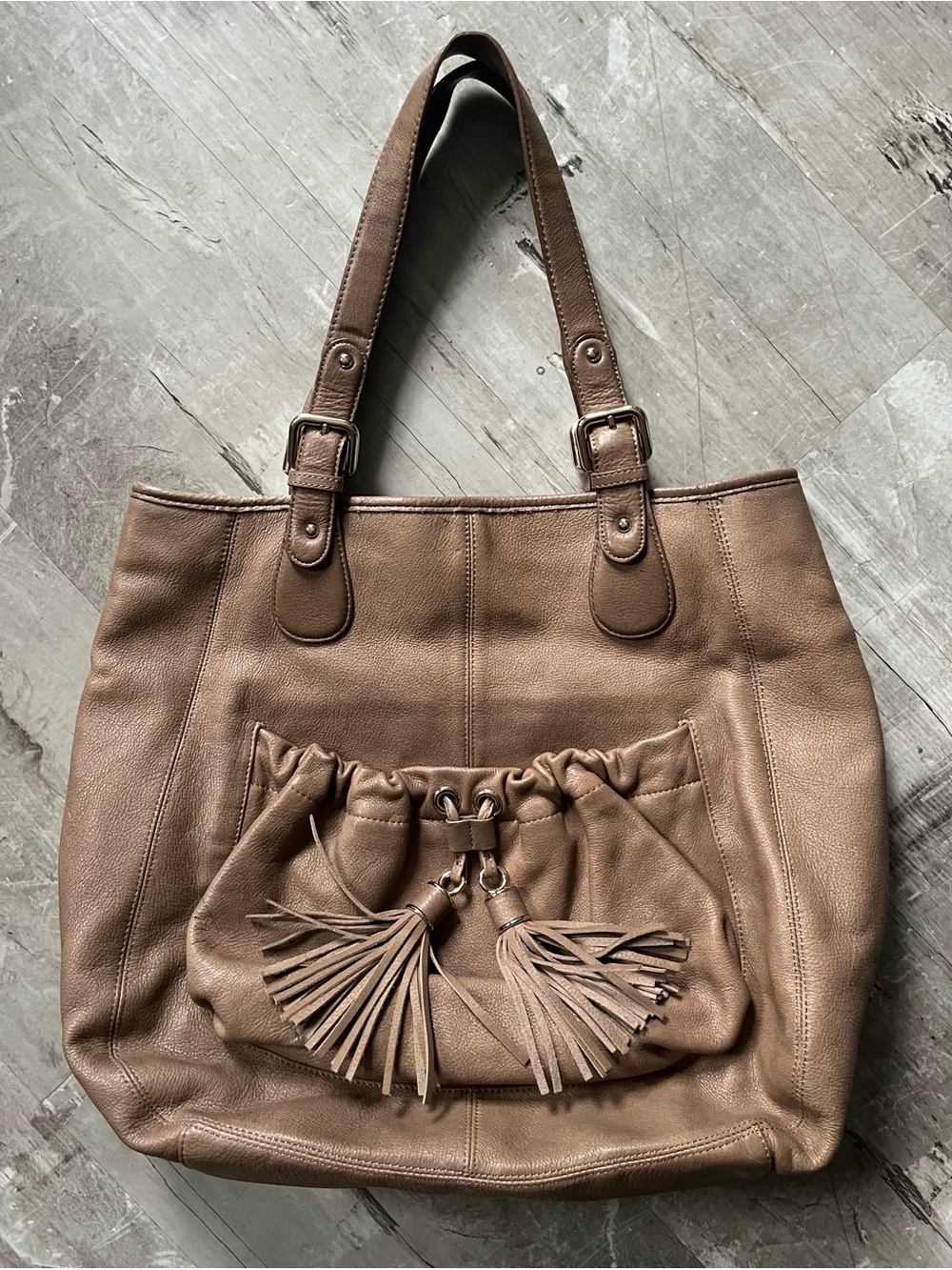 Ann Taylor Brown Leather Tassel large Tote Bag NWOT